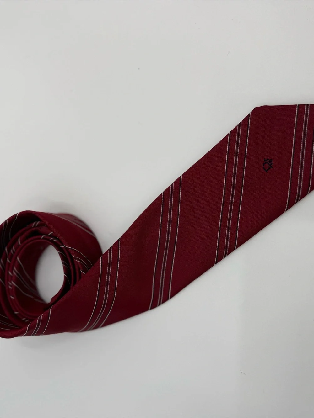 Dior Men's Burgundy Diagonal Stripe Silk Tie